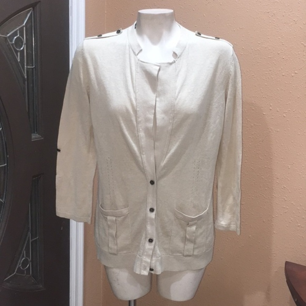 Ann Taylor loft beige button up cardigan NWT